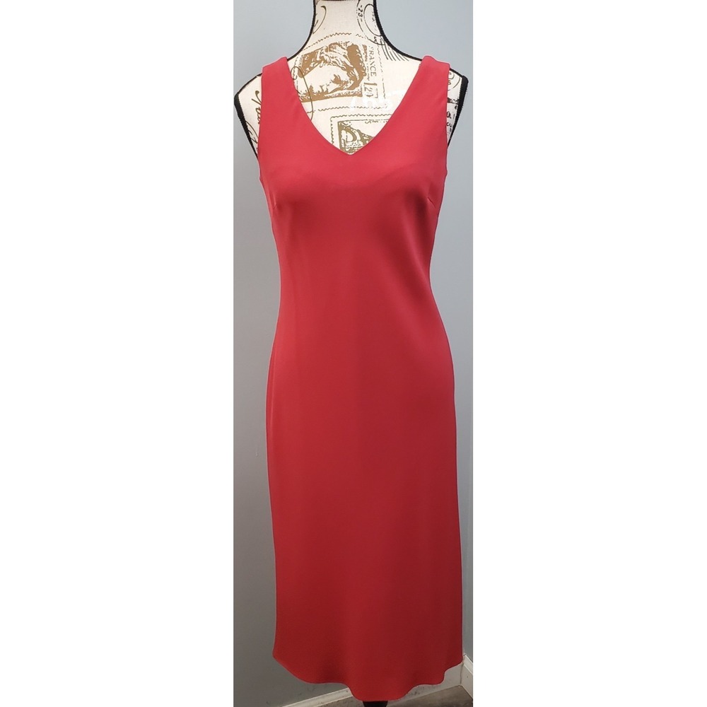 Lauren Ralph Lauren Sheath Dress Womens 4 Red Summer Wide Strap Deep Neck